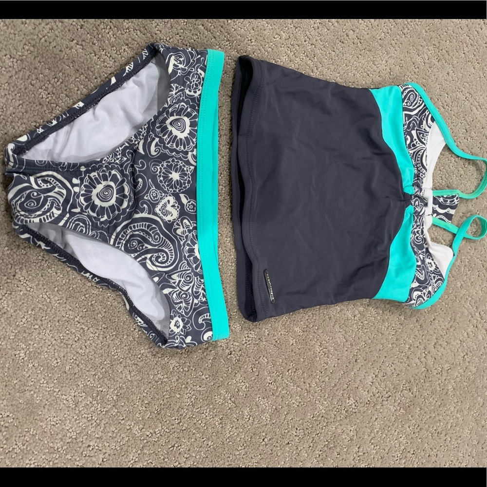 two piece grey/teal zeroXposure girls swimsuit
